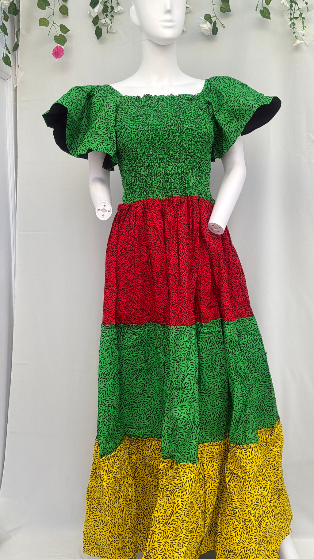 Patricia dress Green, Red and Yellow